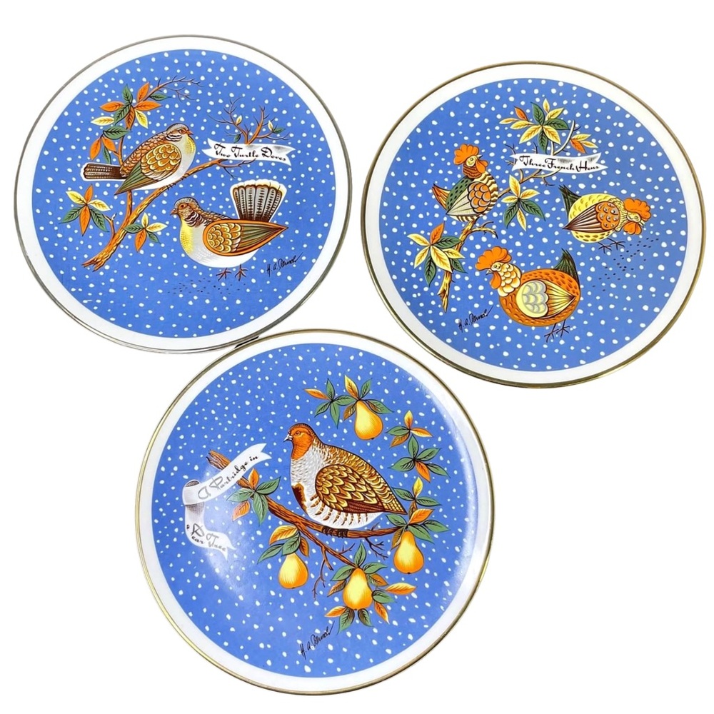 Twelve Days of Christmas 8" Decorative Plates Blue Dove Hen Partridge Bl…
